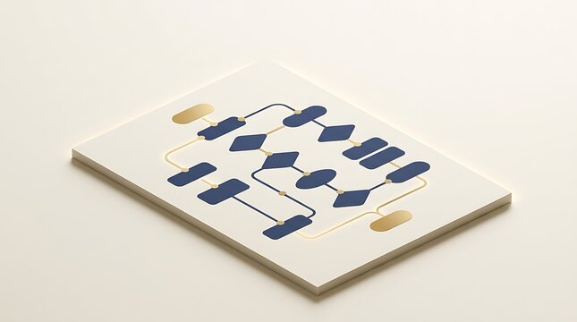 Isometric Flowchart Diagram on Paper Card Representing Business Workflow Process and Algorithm Planning