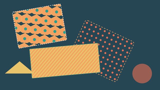 Abstract composition of geometric shapes with colorful patterned textures