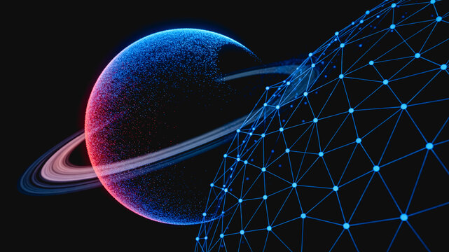 Digital Planet With Ring Connected By Network Lines In Space