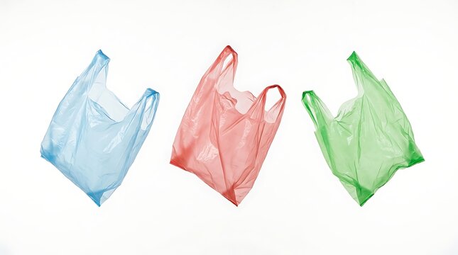 Colorful plastic shopping bags floating isolated on a white background