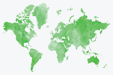 Green watercolor world map illustration isolated on white © tahir