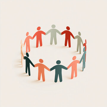 A diverse circle of people holding hands, symbolizing community support, flat design concept artwork with bold gradient colors. AI gen