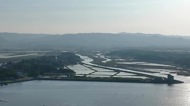9-Second Aerial View of Coastal Short Clip at Ozu Coast, Fukushima, Japan - Spring