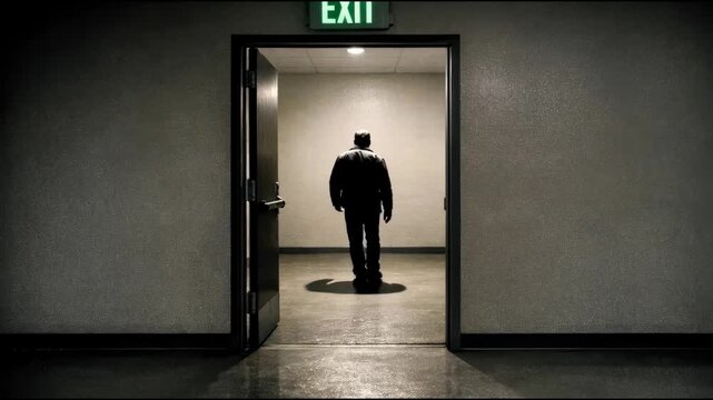 A man standing in an open door, possibly entering or leaving a room