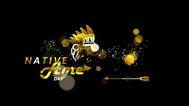 golden  Native American Day  text animation ,  Tribal Heritage & Cultural Celebration , 4k video 