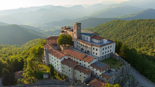 Castelmonte Sanctuary Aerial View Ancient Citadel Monastery Italy