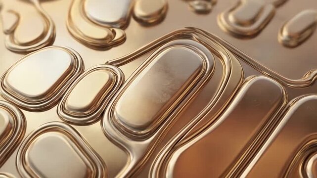 Golden metallic embossed abstract pattern with smooth rising shapes
