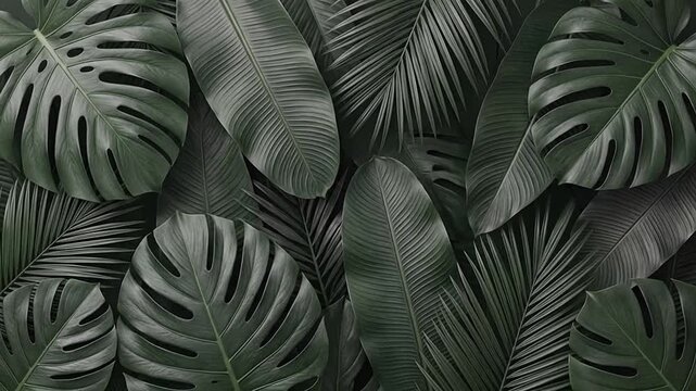 Tropical green leaves composition seamless background pattern