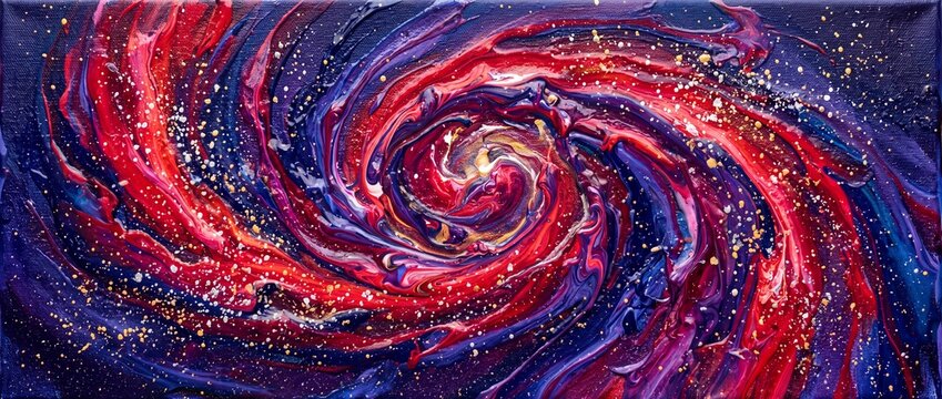 Abstract galaxy swirl paint art with red and purple cosmic colors perfect for creative background designs and space themed projects