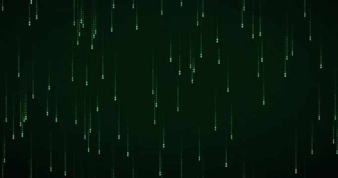 Binary digits cascade down in a radiant green matrix rain animation, evoking a deep mainframe atmosphere.