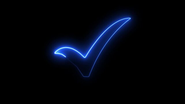 neon approved icon on black screen, right check mark , select tick mark animation icon, confirm, success , approved, yes icon signs,