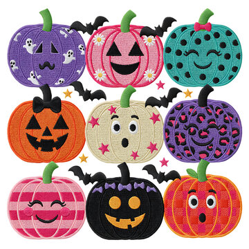 Cute Colorful Patterned Halloween Pumpkins Jack O Lantern Clipart Set