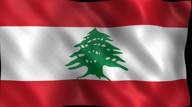 Waving lebanese national flag with green cedar tree. 4K Video