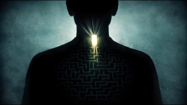 A person with a intricate maze design on their skin, possibly for a costume or artistic expression