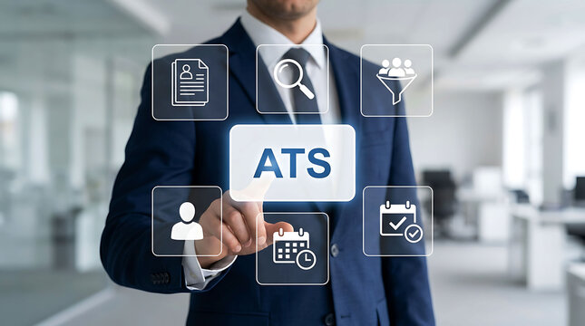 Businessman using ATS applicant tracking system software for human resource recruitment