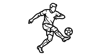 Fototapeta premium Line art illustration of a soccer player kicking a ball.