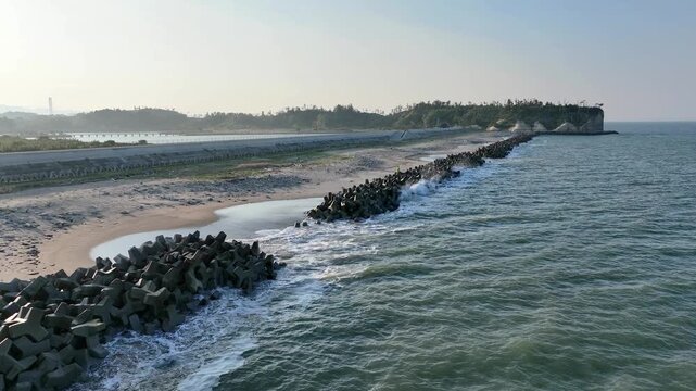 57-Second Aerial View of Rocky Seashore at Ozu Coast, Fukushima, Japan - Spring