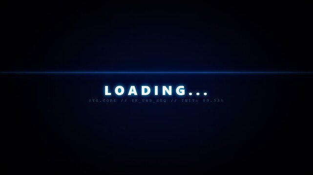 Futuristic loading screen with glowing blue progress bar and digital text