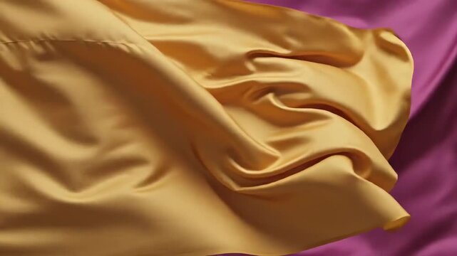 Abstract seamless loop of vivid magenta and turmeric yellow silk fabrics billowing and flowing as decorative elements for a ceremony