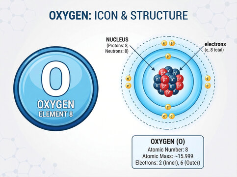 Oxygen Element Atom Structure and Bohr Model Chemistry Infographic Vector