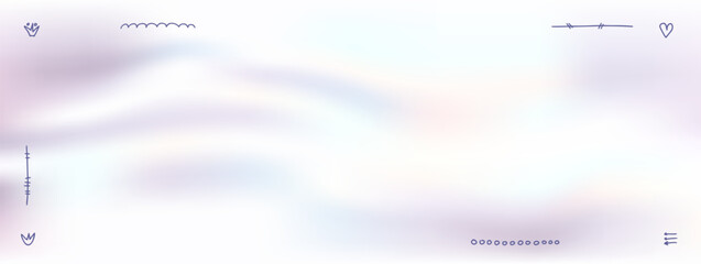 Pearlescent white backdrop with pearl waves and doodle for stationery and naive invitation. Pale rainbow pearly sheen on white gradient. Vector iridescent gradient with whimsical sketch mood for blog. © Syuzann q