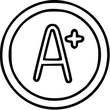 A Plus letter grade icon, vector line art logo, monochrome school report card symbol, minimum outline educational evaluation badge