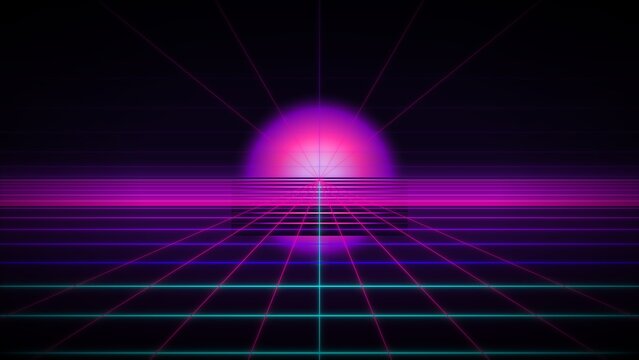 Neon Cyberpunk Grid Horizon Vibrant Background