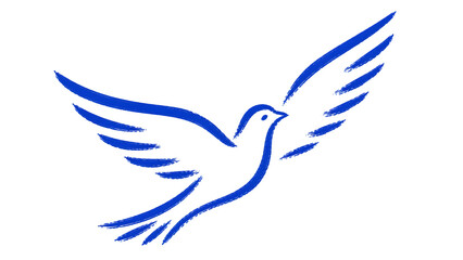 Fototapeta premium Blue sketch of a flying dove bird icon representing peace and freedom on white background