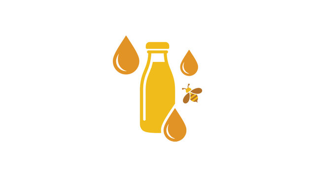 Honey Drink Logo Vector Design featuring a Sweet Honey Bottle, Liquid Drops, and a Small Bee Icon for Organic Beverage Brand Identity