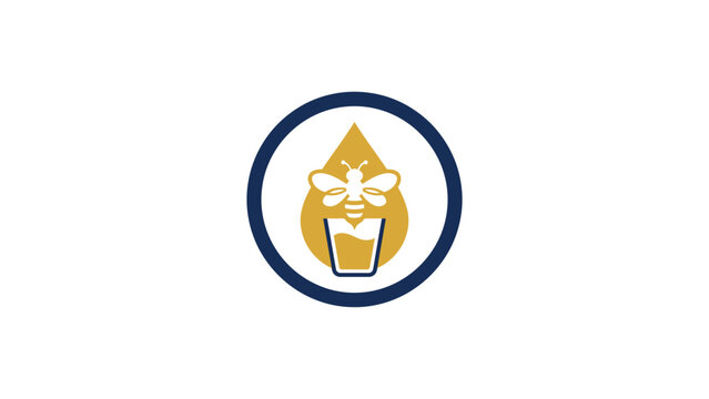 Modern Honey Drink Logo Design Featuring Bee, Honey Drop, and Glass Icon for Organic Beverage Company and Natural Product Identity.