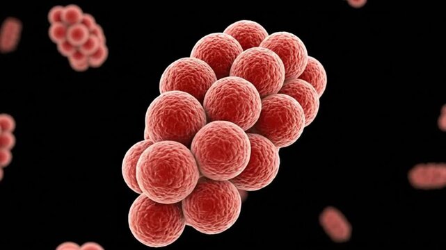 3d render of staphylococcus aureus bacteria cells, a type of spherical grampositive cocci bacteria that causes various infections in humans