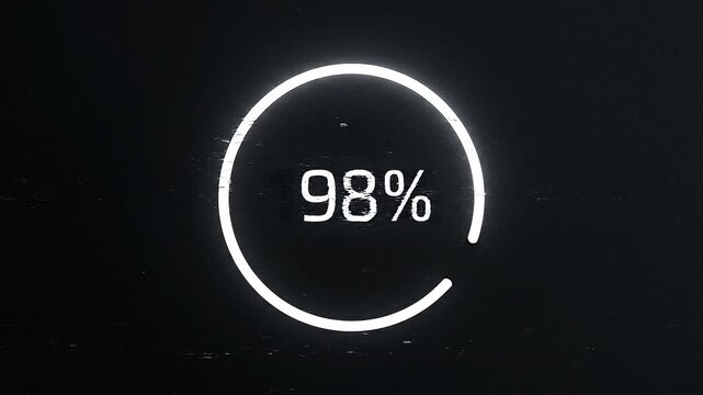 Loading progress bar with ninety eight percent complete indicator on dark digital screen background