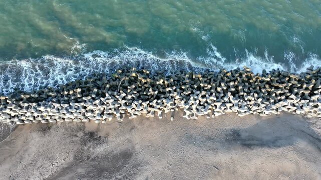 57-Second Aerial View of Wave-Washed Shore at Ozu Coast, Fukushima, Japan - Spring