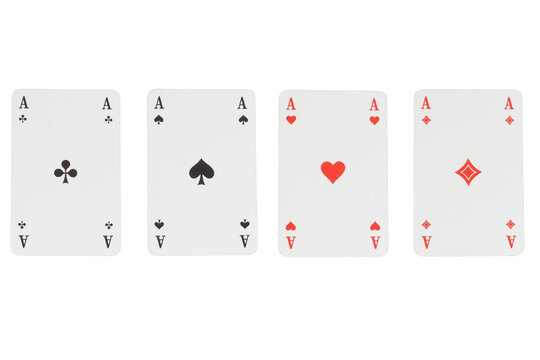 four aces playing cards set in a row, ace poker cards, casino gambling elements for design, isolated on transparent background