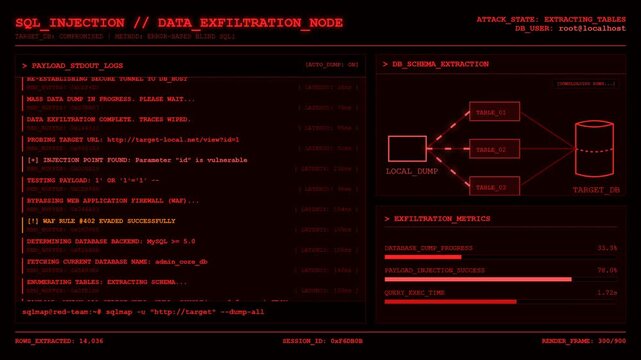 SQL Injection Cyber Attack Data Breach Hacking Terminal Dashboard Technology Background.