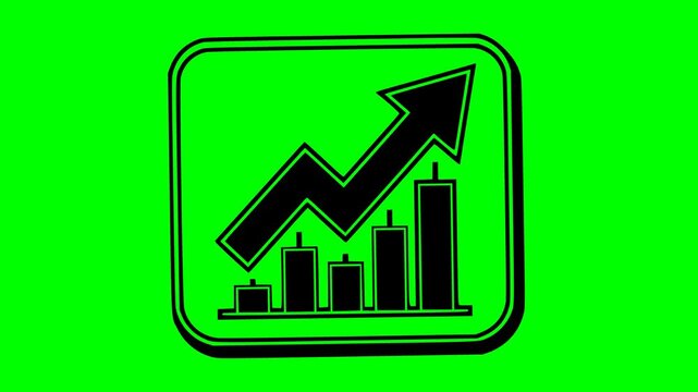 black fill hand drawn style finance chart growth video with a green screen chroma key background, symbol and illustration icon animation