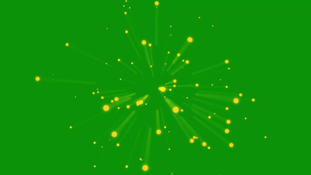 Yollow magical glitter explosion  glowing twinkling stars, sparkling fairy dust particles, shimmering light trail, bright energy burst effect, on green screen background 4K...