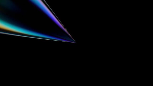 Dark Abstract Rainbow Spectrum Beam Loop Motion Graphics, Rotating Prism Light Cone Animation, Minimal Black Background Video &ndash; Single side-angled light cone reflecting vibrant iridescent blue