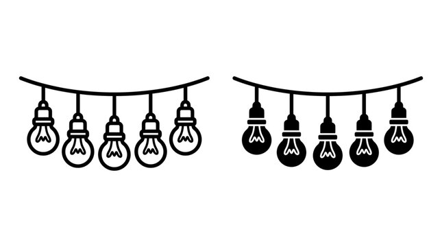 Hanging string light bulbs icon outline and solid vector illustration with lighting electricity illustration collection isolated filament decoration silhouette pictogram