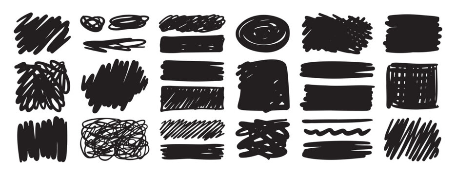 doodle sketch pen and scrible set isolated on white background. Hand drawn brush shapes freehand collection
