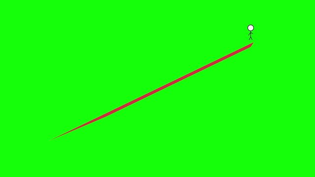 Stick figure animation showing a character climbing a long diagonal line on green screen.