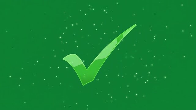 Animated bright green check mark appearing with a dynamic drawing motion on a chroma key green background