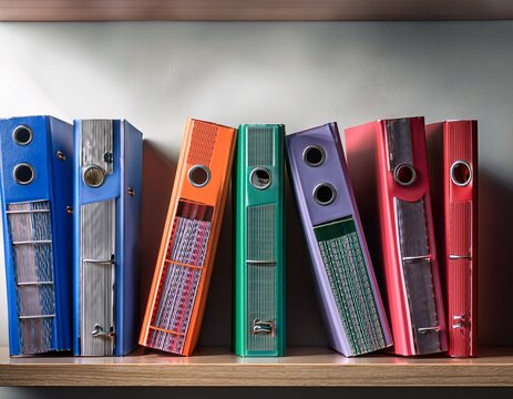 office shelf with organized colorful ring binders
