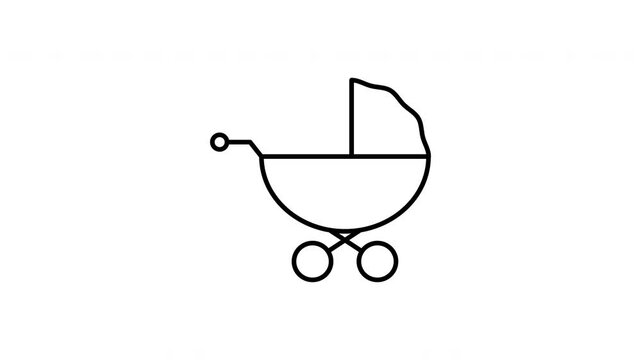 Baby Stroller Animated Icon With Alpha Channel. Infant Transportation, Parenting, And Childcare Motion Graphic. On Transparent Background