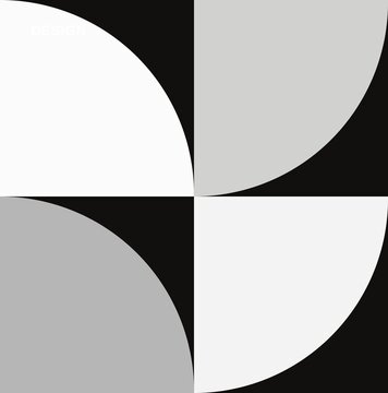 Abstract geometric pattern with black white and grey quarter circles forming a modern square composition