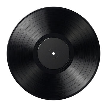Black vinyl record disc top view isolated on transparent background, PNG