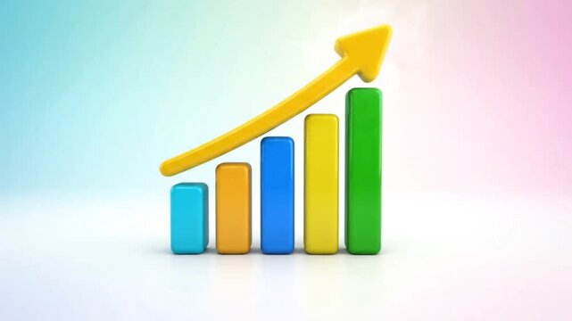 Colorful 3D Growth Chart with Rising Arrow