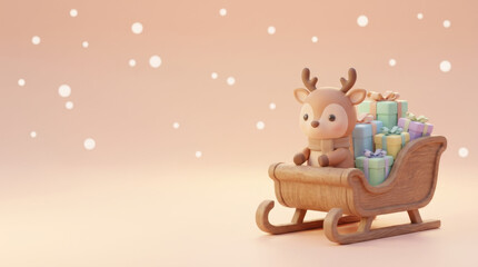 Naklejka premium Cute Reindeer in a Sleigh with Presents