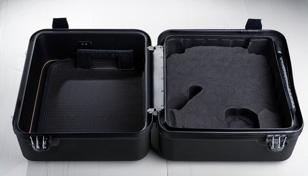 black rugged transport case with protective foam interior open