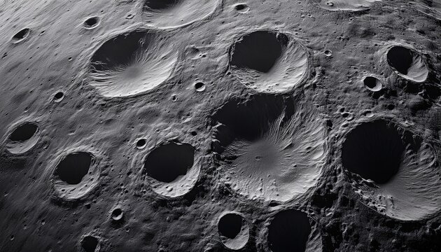 granular moon surface wallpaper design with precise crater and furrow details in grey scale